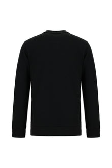 Siyah Bisiklet Yaka Regular Fit Pamuklu Nakışlı Sweatshirt