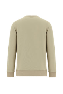 Orta Bej Bisiklet Yaka Regular Fit Pamuklu Nakışlı Sweatshirt
