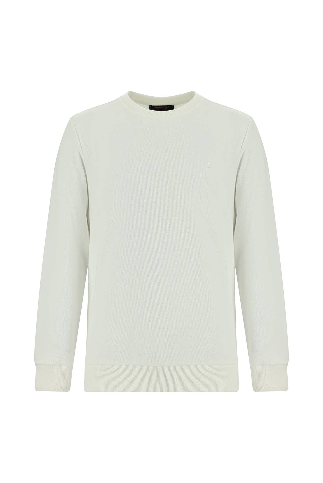 Ekru Bisiklet Yaka Regular Fit Pamuklu Nakışlı Sweatshirt