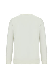 Ekru Bisiklet Yaka Regular Fit Pamuklu Nakışlı Sweatshirt