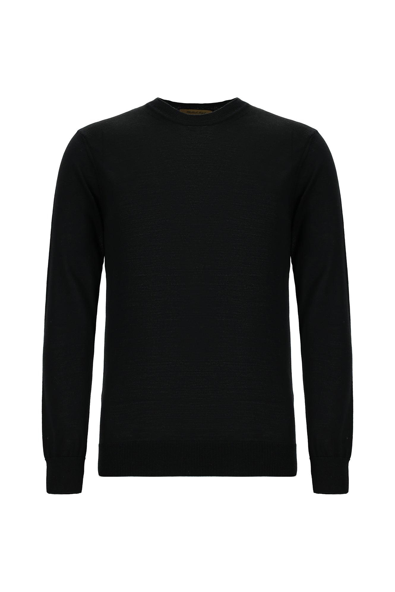 Siyah Bisiklet Yaka Regular Fit Yünlü İtalyan Triko Kazak