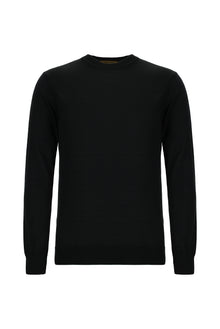 Siyah Bisiklet Yaka Regular Fit Yünlü İtalyan Triko Kazak