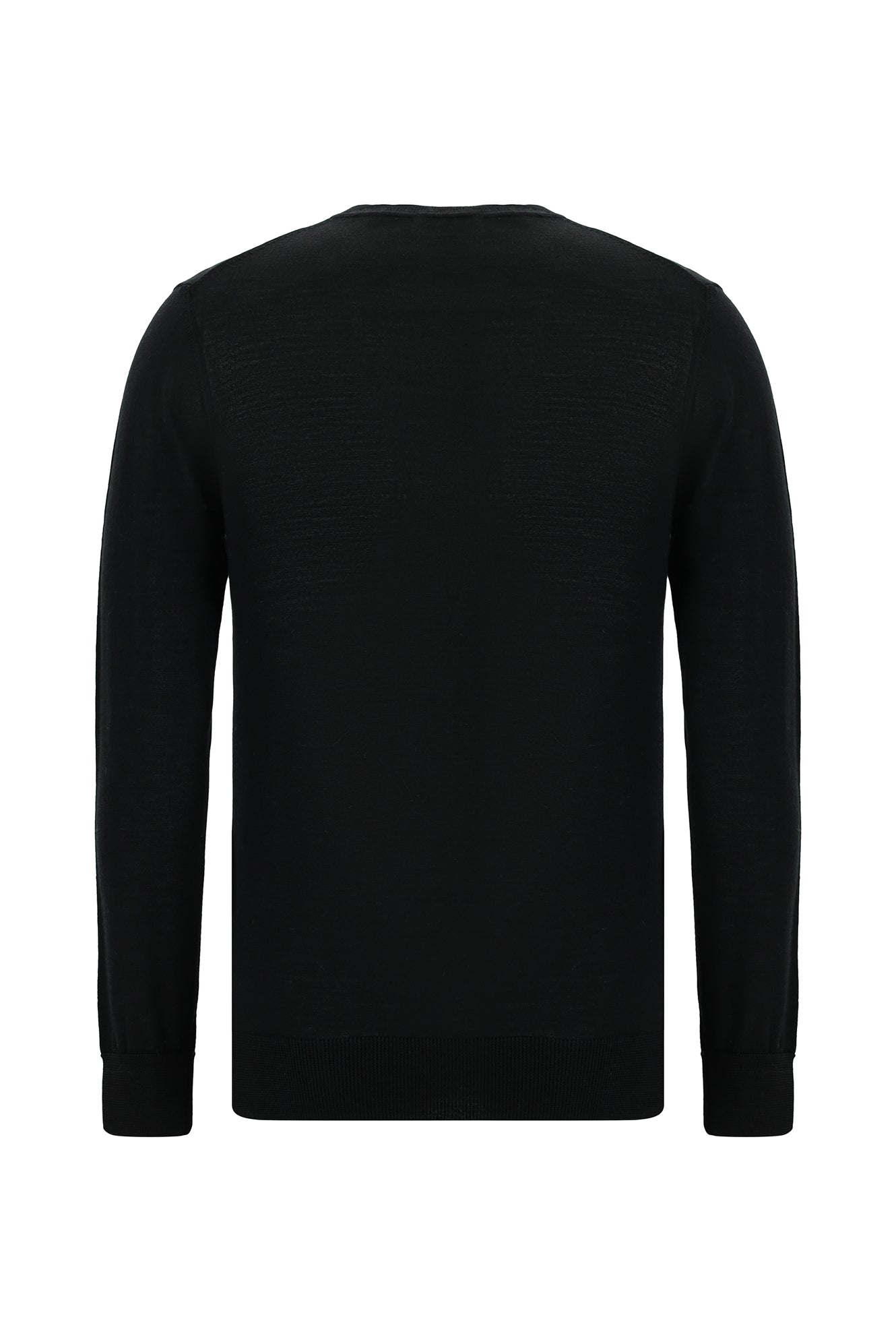 Siyah Bisiklet Yaka Regular Fit Yünlü İtalyan Triko Kazak