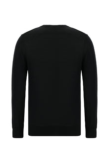 Siyah Bisiklet Yaka Regular Fit Yünlü İtalyan Triko Kazak