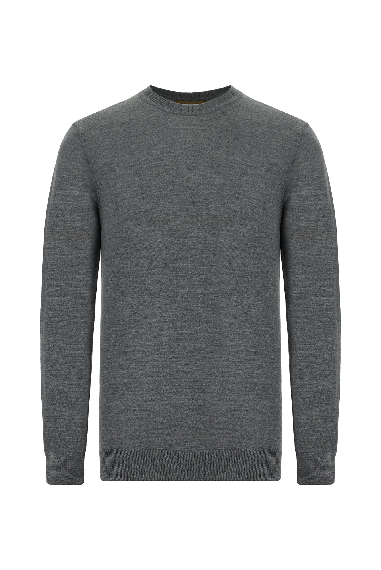 Orta Gri Melanj Bisiklet Yaka Regular Fit Yünlü İtalyan Triko Kazak