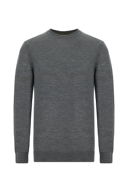 Orta Gri Melanj Bisiklet Yaka Regular Fit Yünlü İtalyan Triko Kazak