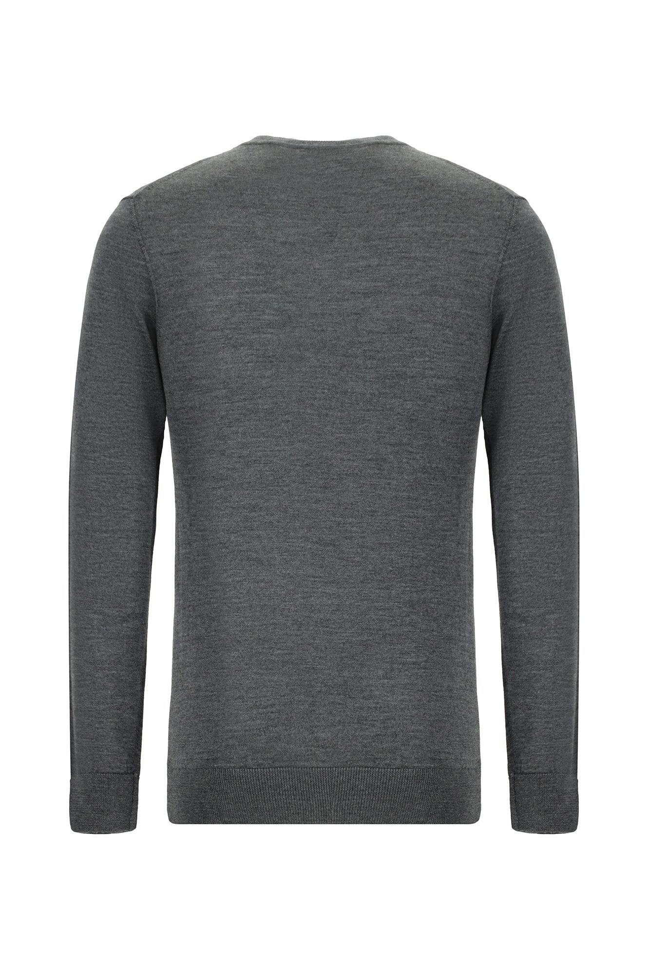 Orta Gri Melanj Bisiklet Yaka Regular Fit Yünlü İtalyan Triko Kazak