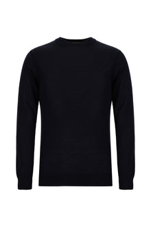 Koyu Lacivert Bisiklet Yaka Regular Fit Yünlü İtalyan Triko Kazak