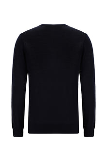 Koyu Lacivert Bisiklet Yaka Regular Fit Yünlü İtalyan Triko Kazak