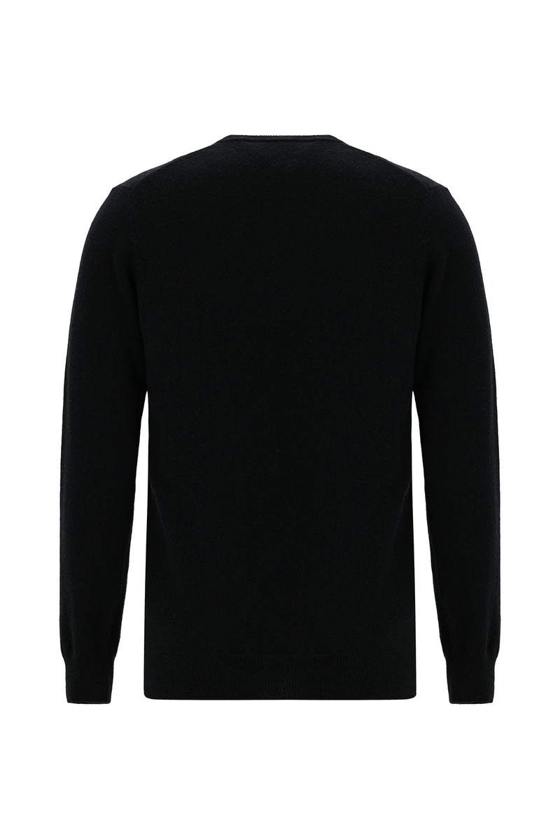 Siyah Bisiklet Yaka Regular Fit Yünlü Kaşmirli İtalyan Triko Kazak