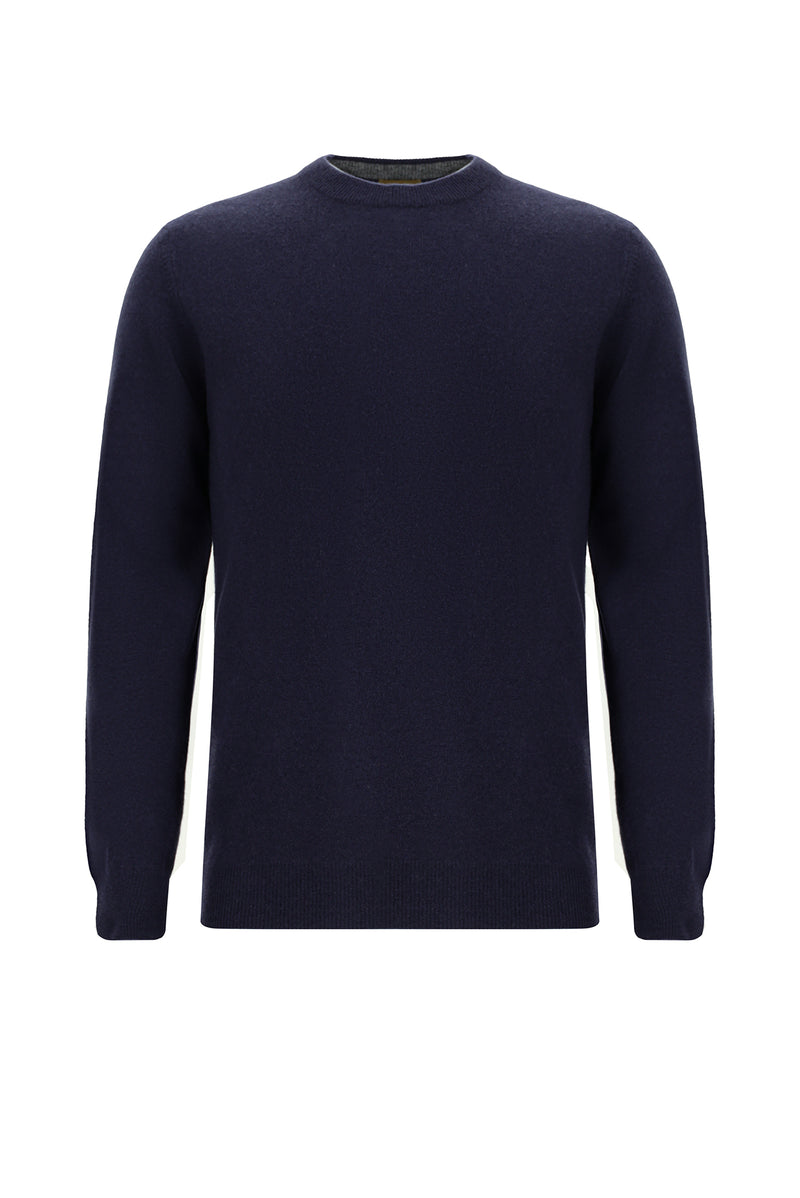 Koyu Lacivert Bisiklet Yaka Regular Fit Yünlü Kaşmirli İtalyan Triko Kazak