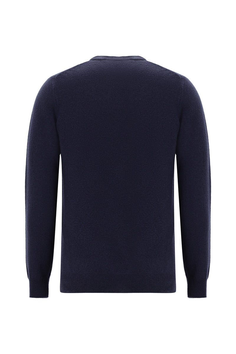 Koyu Lacivert Bisiklet Yaka Regular Fit Yünlü Kaşmirli İtalyan Triko Kazak