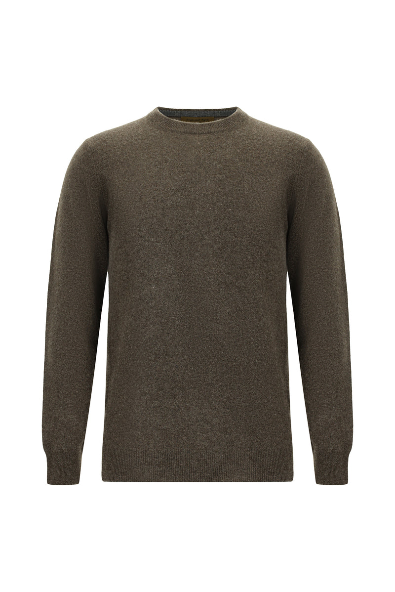 Orta Kahve Bisiklet Yaka Regular Fit Yünlü Kaşmirli İtalyan Triko Kazak