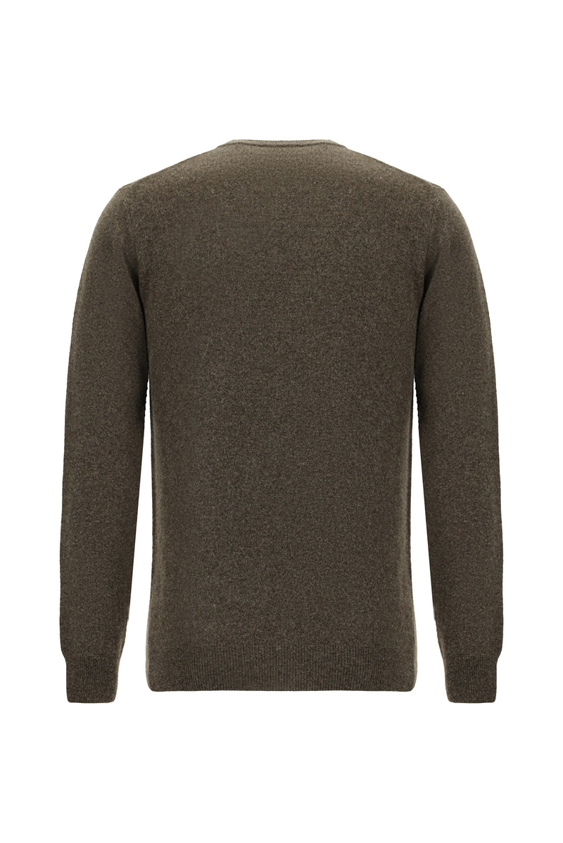 Orta Kahve Bisiklet Yaka Regular Fit Yünlü Kaşmirli İtalyan Triko Kazak