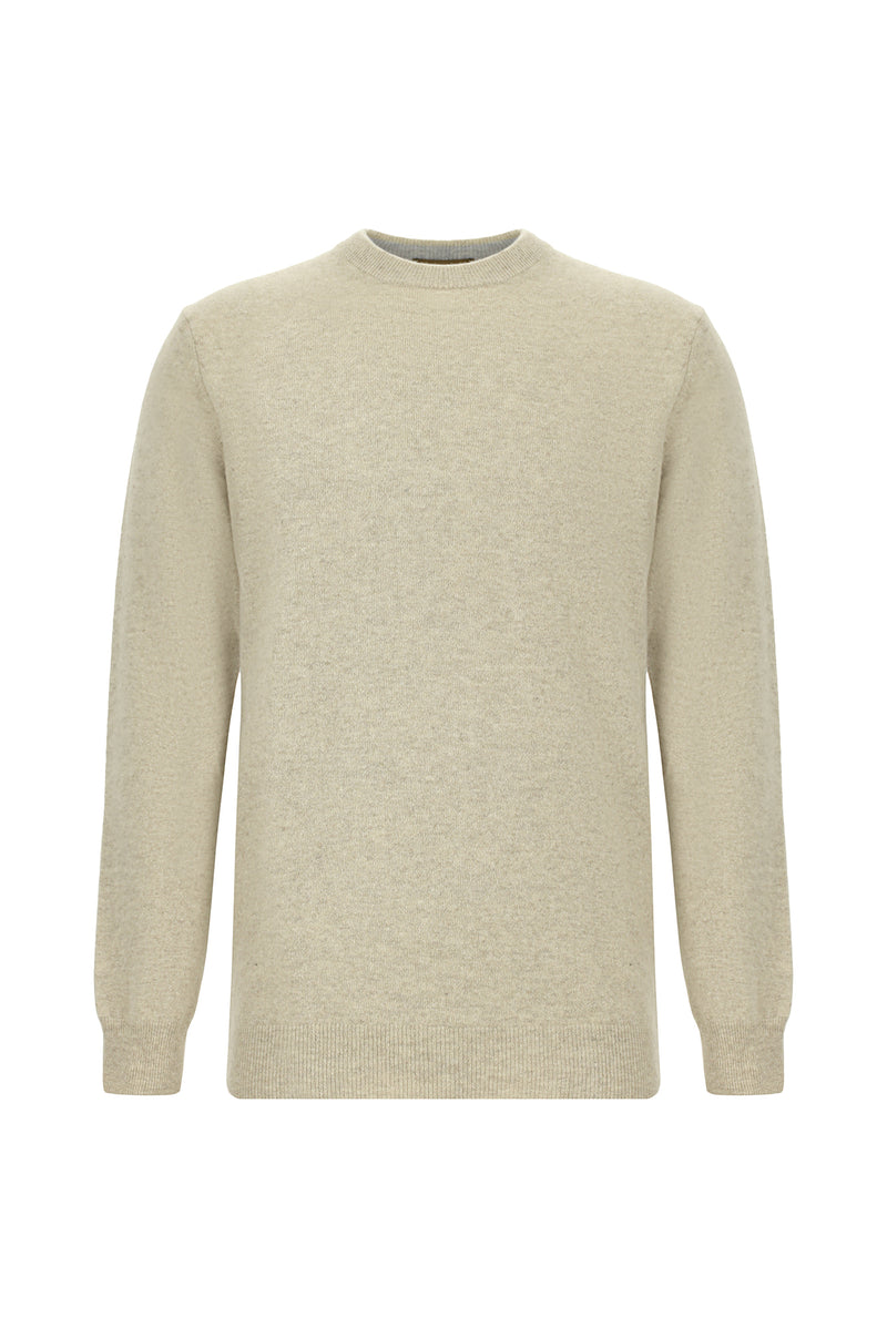 Açık Bej Bisiklet Yaka Regular Fit Yünlü Kaşmirli İtalyan Triko Kazak