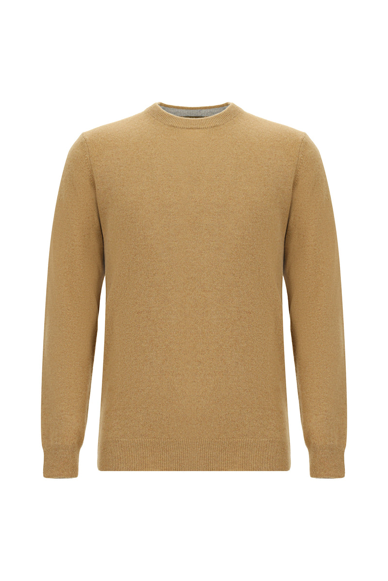 Orta Bej Bisiklet Yaka Regular Fit Yünlü Kaşmirli İtalyan Triko Kazak