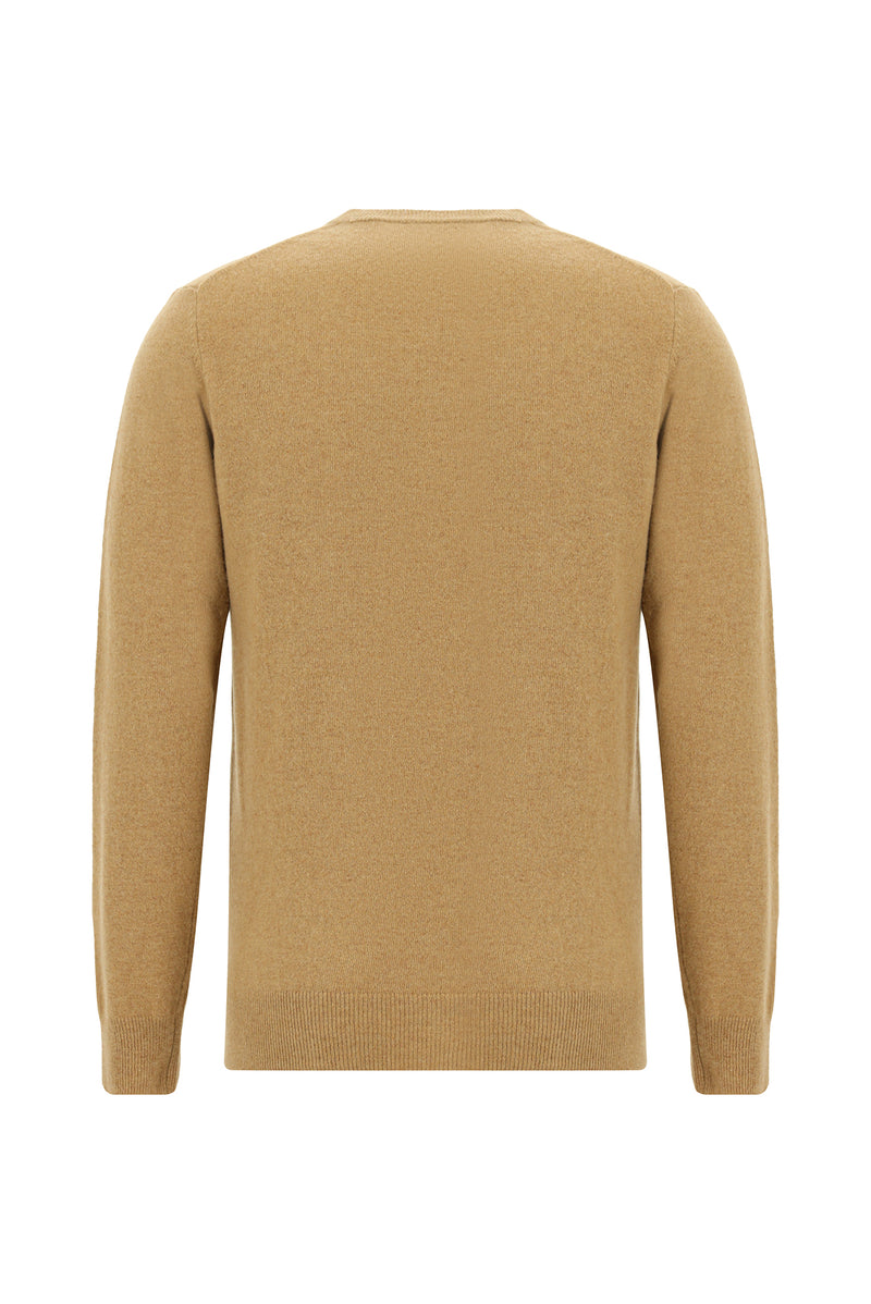 Orta Bej Bisiklet Yaka Regular Fit Yünlü Kaşmirli İtalyan Triko Kazak