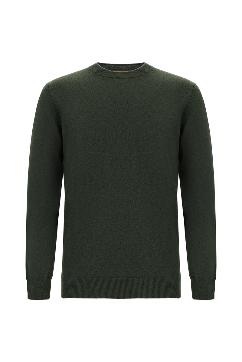 Orta Haki Bisiklet Yaka Regular Fit Yünlü Kaşmirli İtalyan Triko Kazak