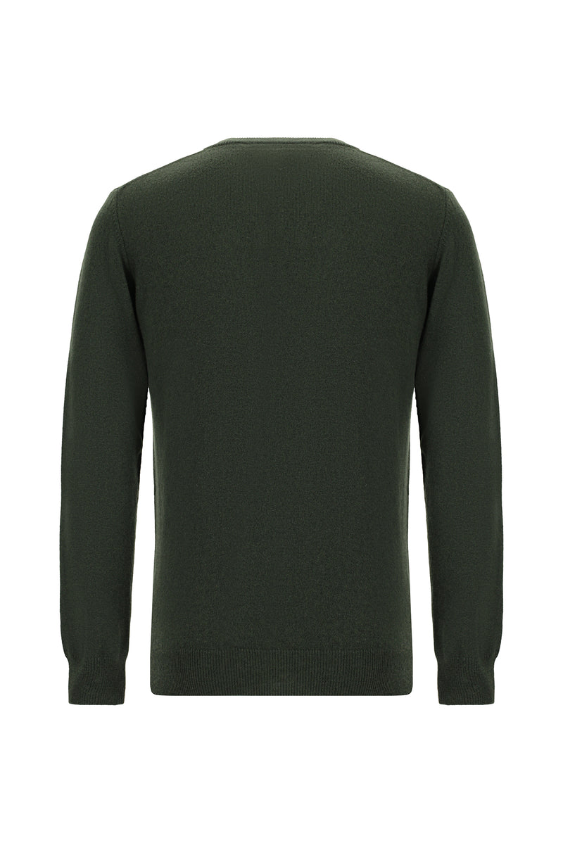 Orta Haki Bisiklet Yaka Regular Fit Yünlü Kaşmirli İtalyan Triko Kazak