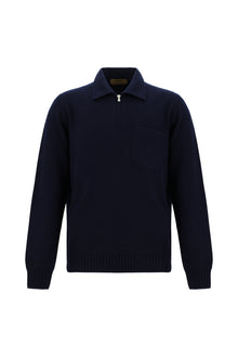 Orta Lacivert Polo Yaka Regular Fit Fermuarlı Kaşmir İtalyan Triko Kazak