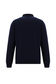 Orta Lacivert Polo Yaka Regular Fit Fermuarlı Kaşmir İtalyan Triko Kazak