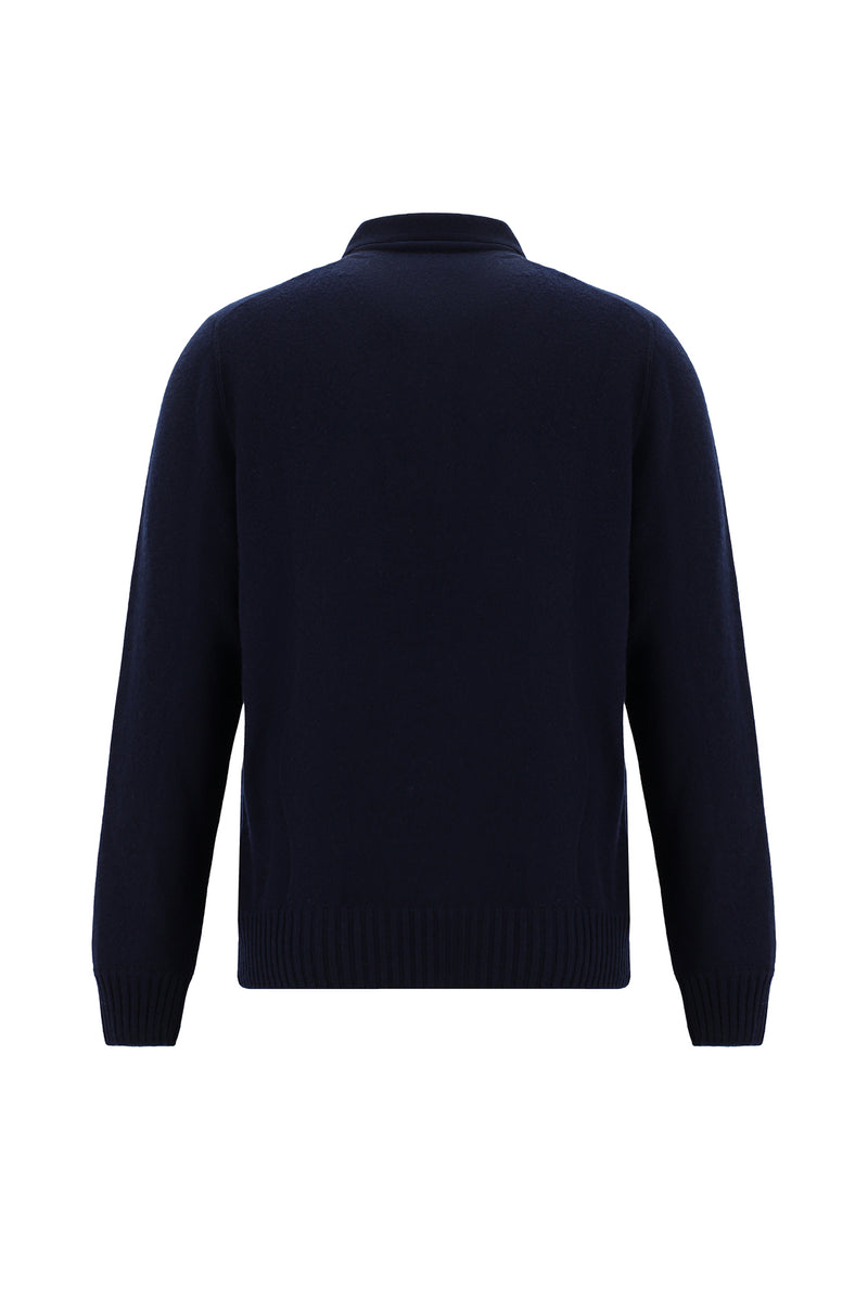 Orta Lacivert Polo Yaka Regular Fit Fermuarlı Kaşmir İtalyan Triko Kazak