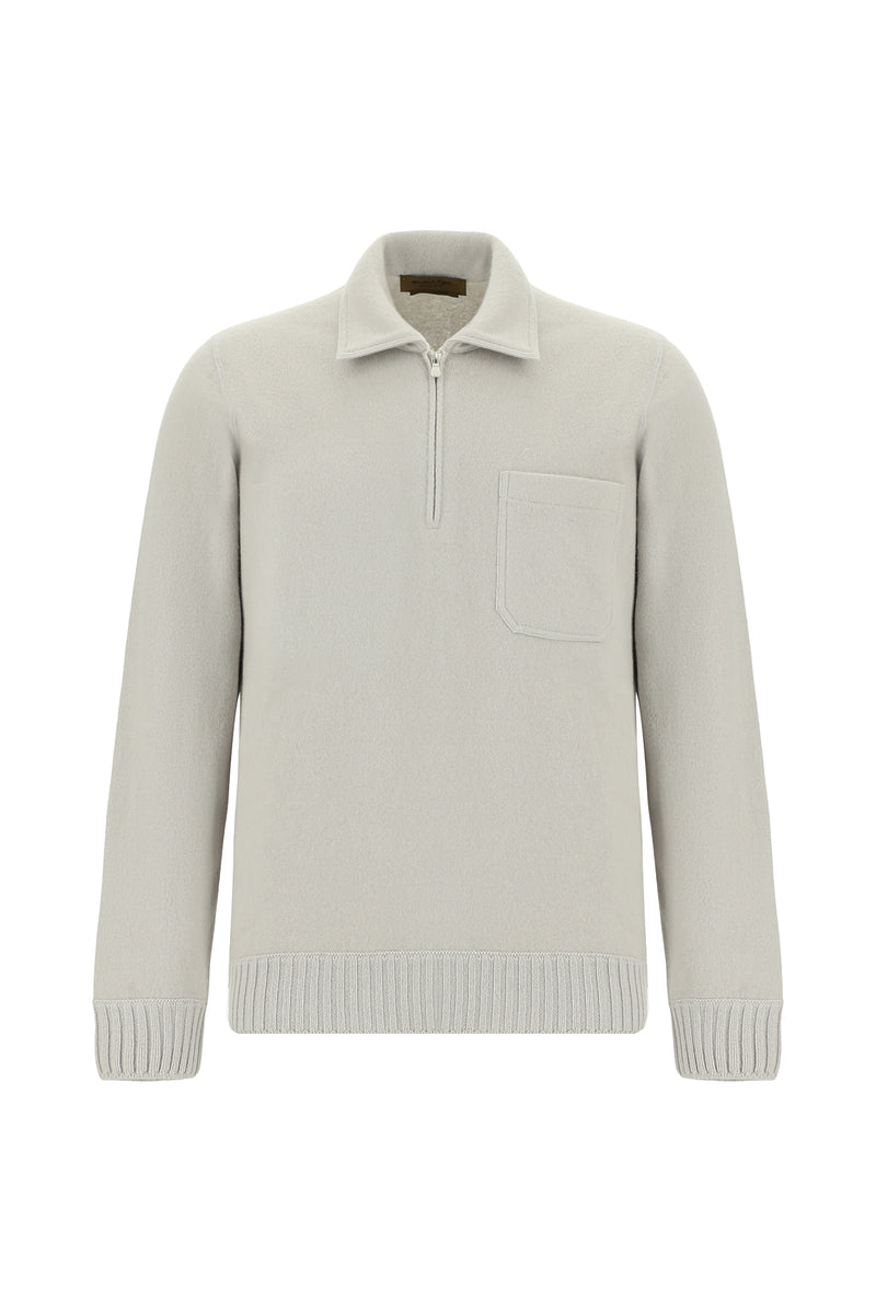 Taş Polo Yaka Regular Fit Fermuarlı Kaşmir İtalyan Triko Kazak