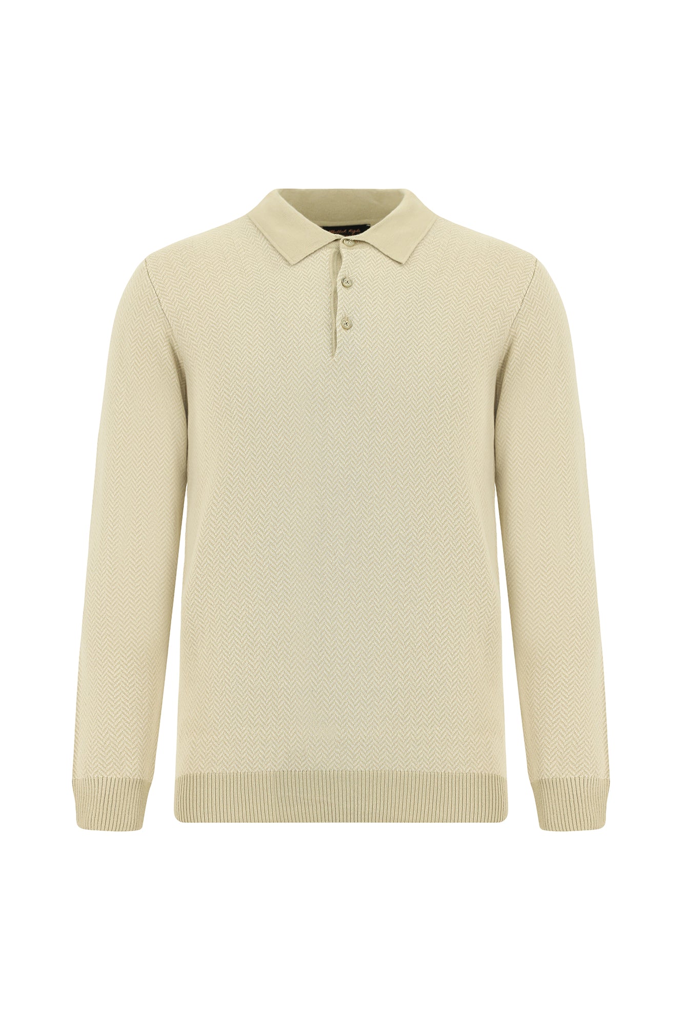 Orta Bej Polo Yaka Regular Fit Desenli Pamuklu Kaşmirli Triko Kazak