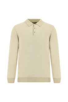 Orta Bej Polo Yaka Regular Fit Desenli Pamuklu Kaşmirli Triko Kazak