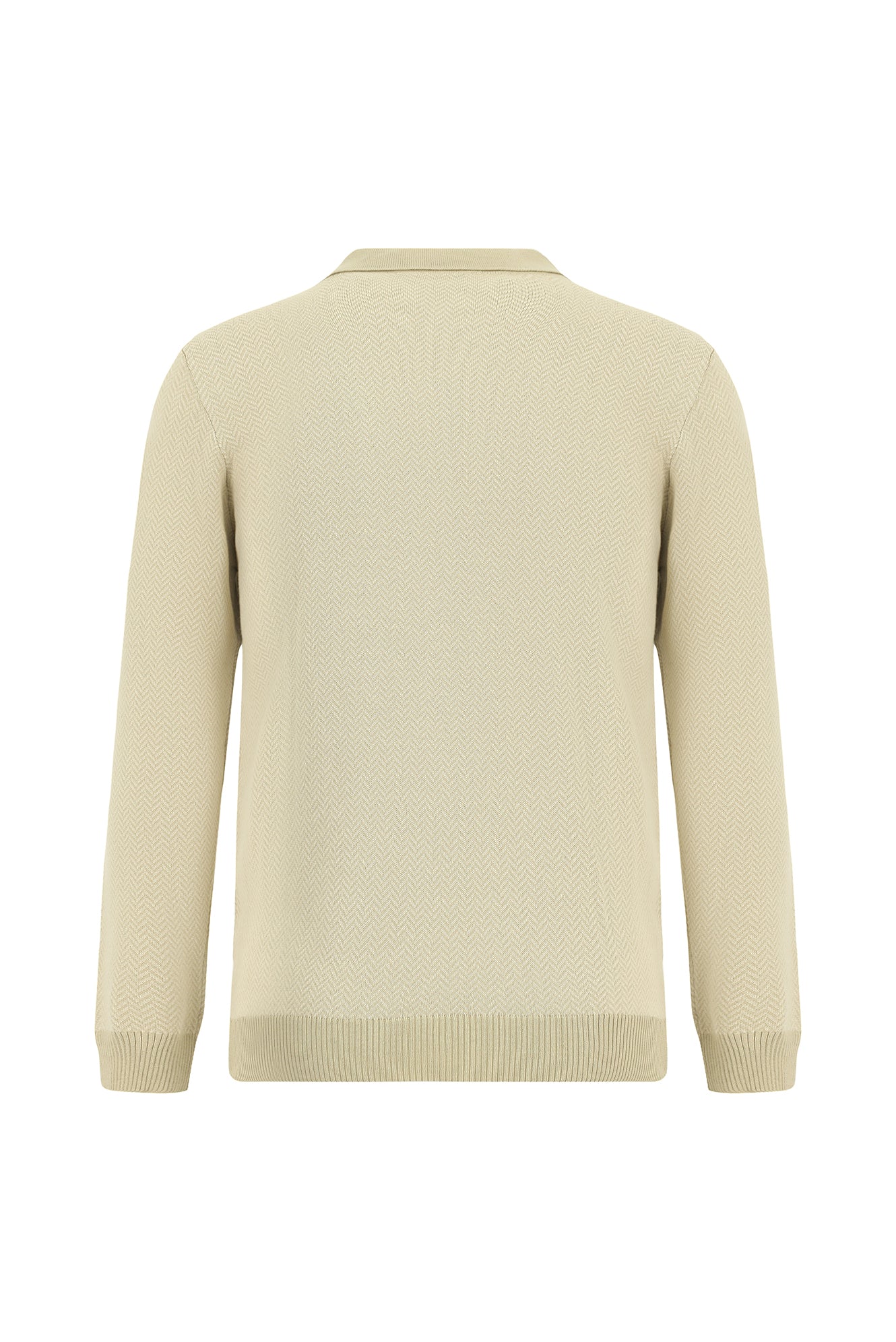 Orta Bej Polo Yaka Regular Fit Desenli Pamuklu Kaşmirli Triko Kazak