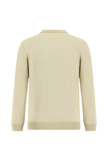 Orta Bej Polo Yaka Regular Fit Desenli Pamuklu Kaşmirli Triko Kazak