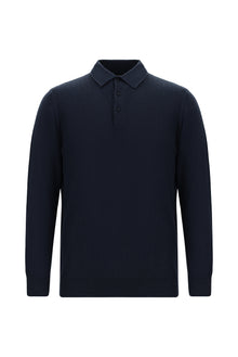 Koyu Lacivert Polo Yaka Regular Fit Desenli Pamuklu Kaşmirli Triko Kazak