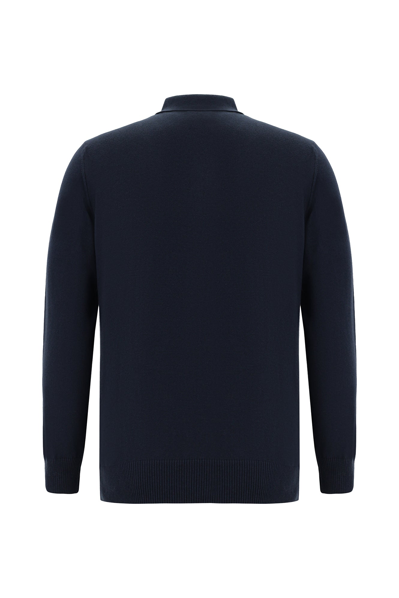 Koyu Lacivert Polo Yaka Regular Fit Desenli Pamuklu Kaşmirli Triko Kazak