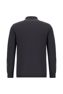 Koyu Antrasit Melanj Polo Yaka Regular Fit Desenli Pamuklu Kaşmirli Triko Kazak