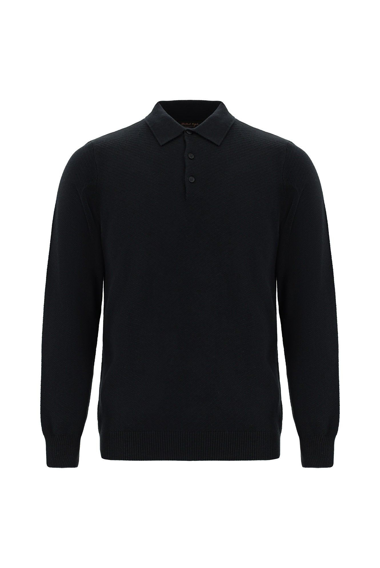 Siyah Polo Yaka Regular Fit Desenli Pamuklu Kaşmirli Triko Kazak