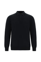 Siyah Polo Yaka Regular Fit Desenli Pamuklu Kaşmirli Triko Kazak