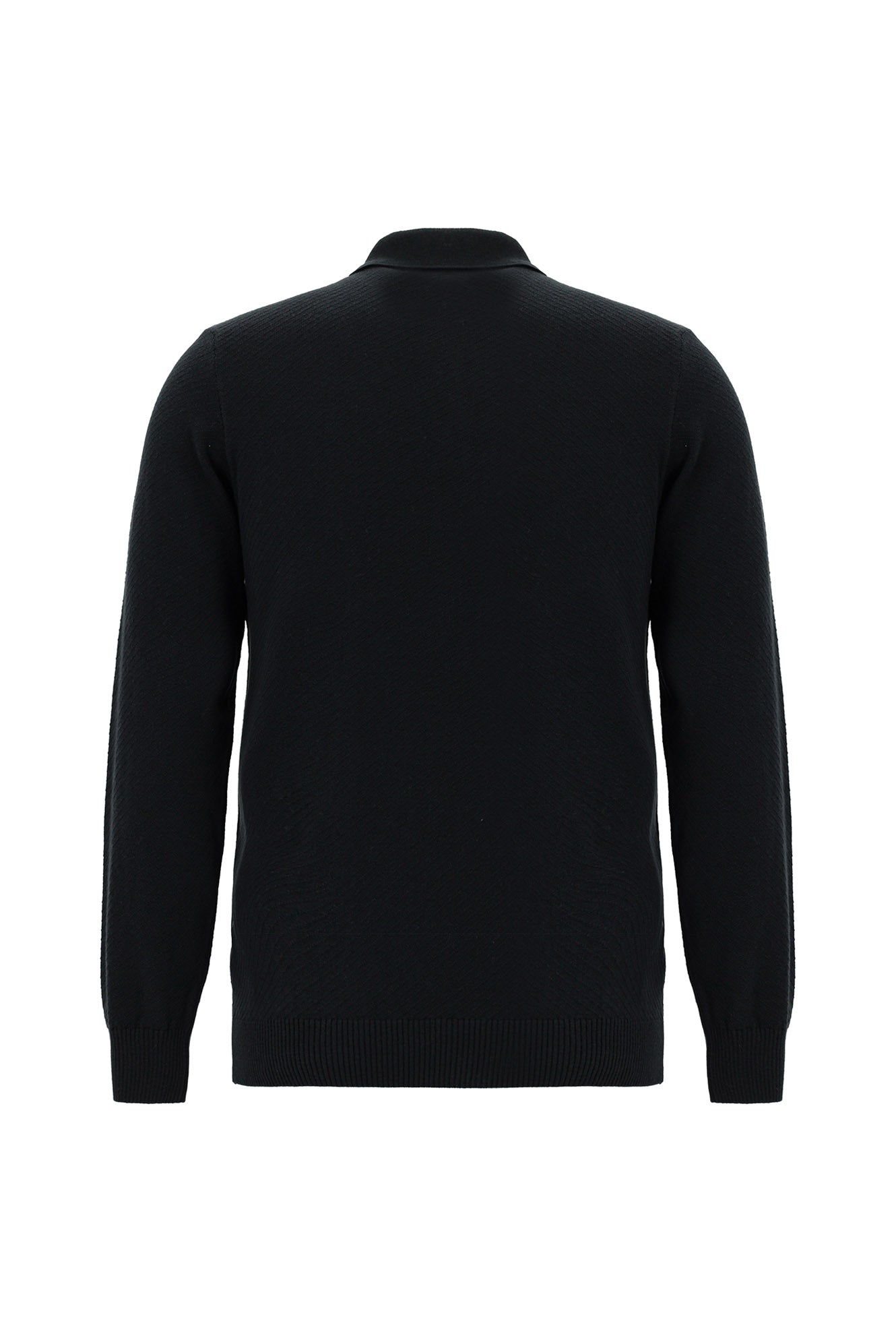 Siyah Polo Yaka Regular Fit Desenli Pamuklu Kaşmirli Triko Kazak