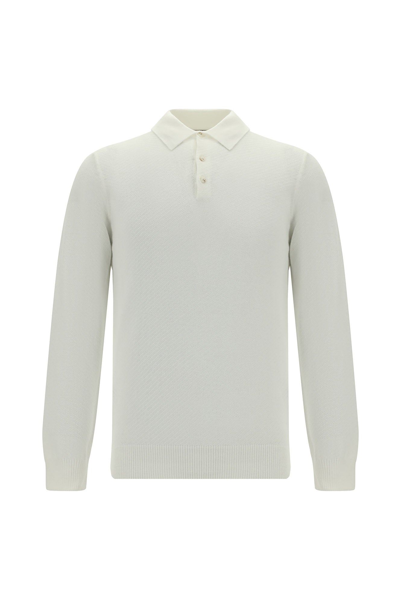 Ekru Polo Yaka Regular Fit Desenli Pamuklu Kaşmirli Triko Kazak