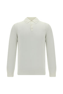 Ekru Polo Yaka Regular Fit Desenli Pamuklu Kaşmirli Triko Kazak