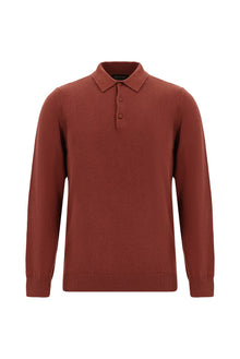 Kiremit Polo Yaka Regular Fit Desenli Pamuklu Kaşmirli Triko Kazak