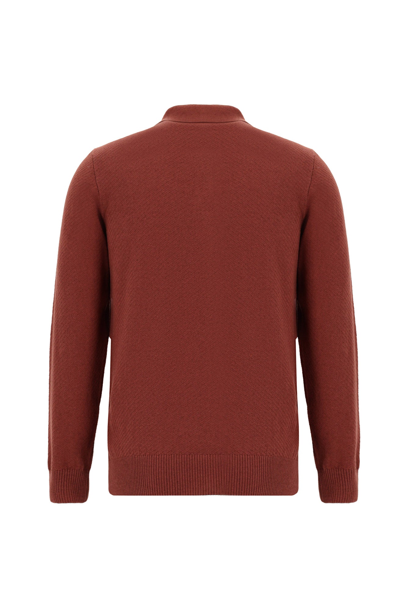 Kiremit Polo Yaka Regular Fit Desenli Pamuklu Kaşmirli Triko Kazak