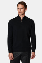 Siyah Yarım Balıkçı Yaka Regular Fit Fermuarlı Kaşmir Triko Kazak
