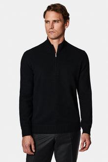 Siyah Yarım Balıkçı Yaka Regular Fit Fermuarlı Kaşmir Triko Kazak