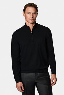 Siyah Yarım Balıkçı Yaka Regular Fit Fermuarlı Kaşmir Triko Kazak