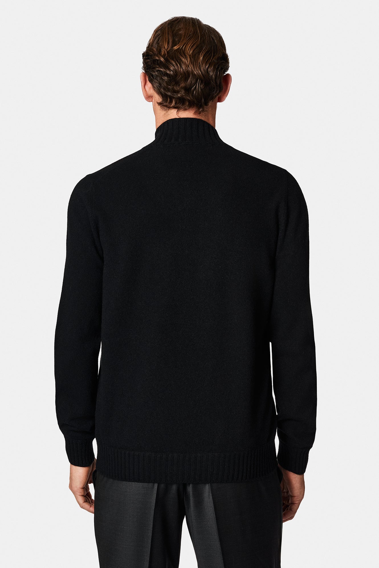 Siyah Yarım Balıkçı Yaka Regular Fit Fermuarlı Kaşmir Triko Kazak