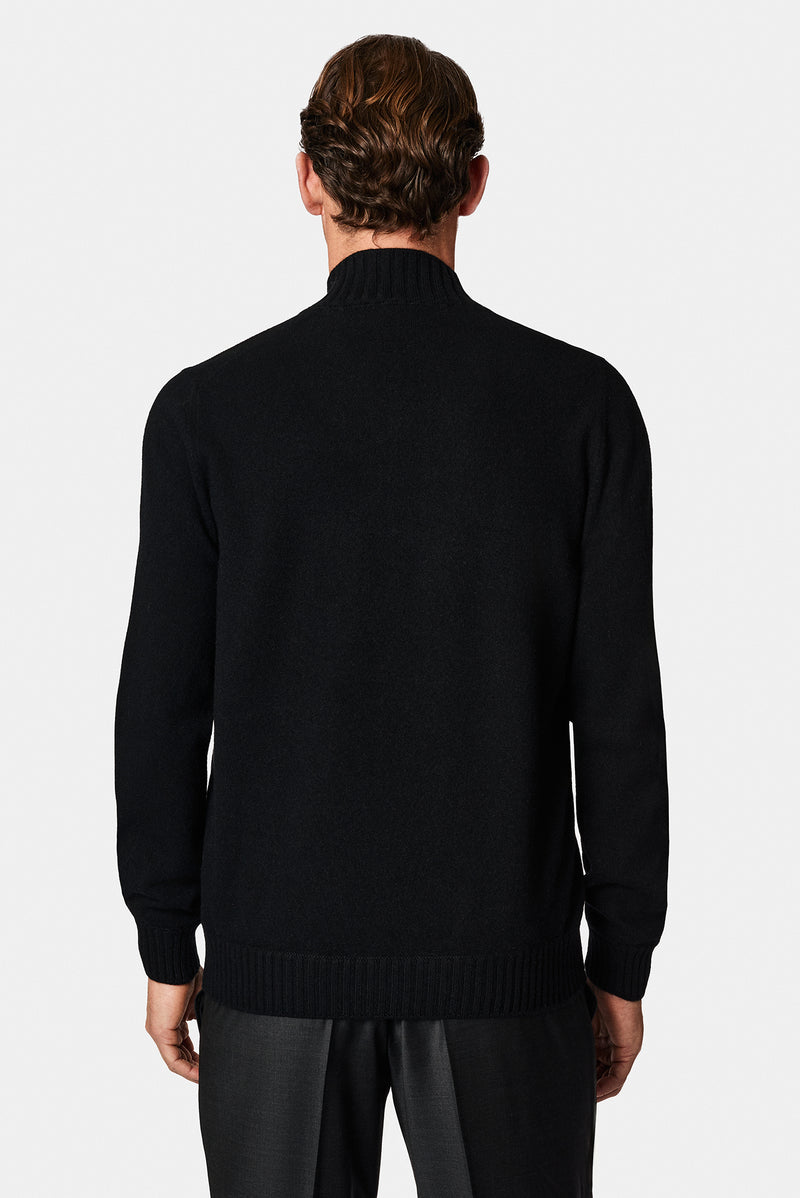 Siyah Yarım Balıkçı Yaka Regular Fit Fermuarlı Kaşmir Triko Kazak