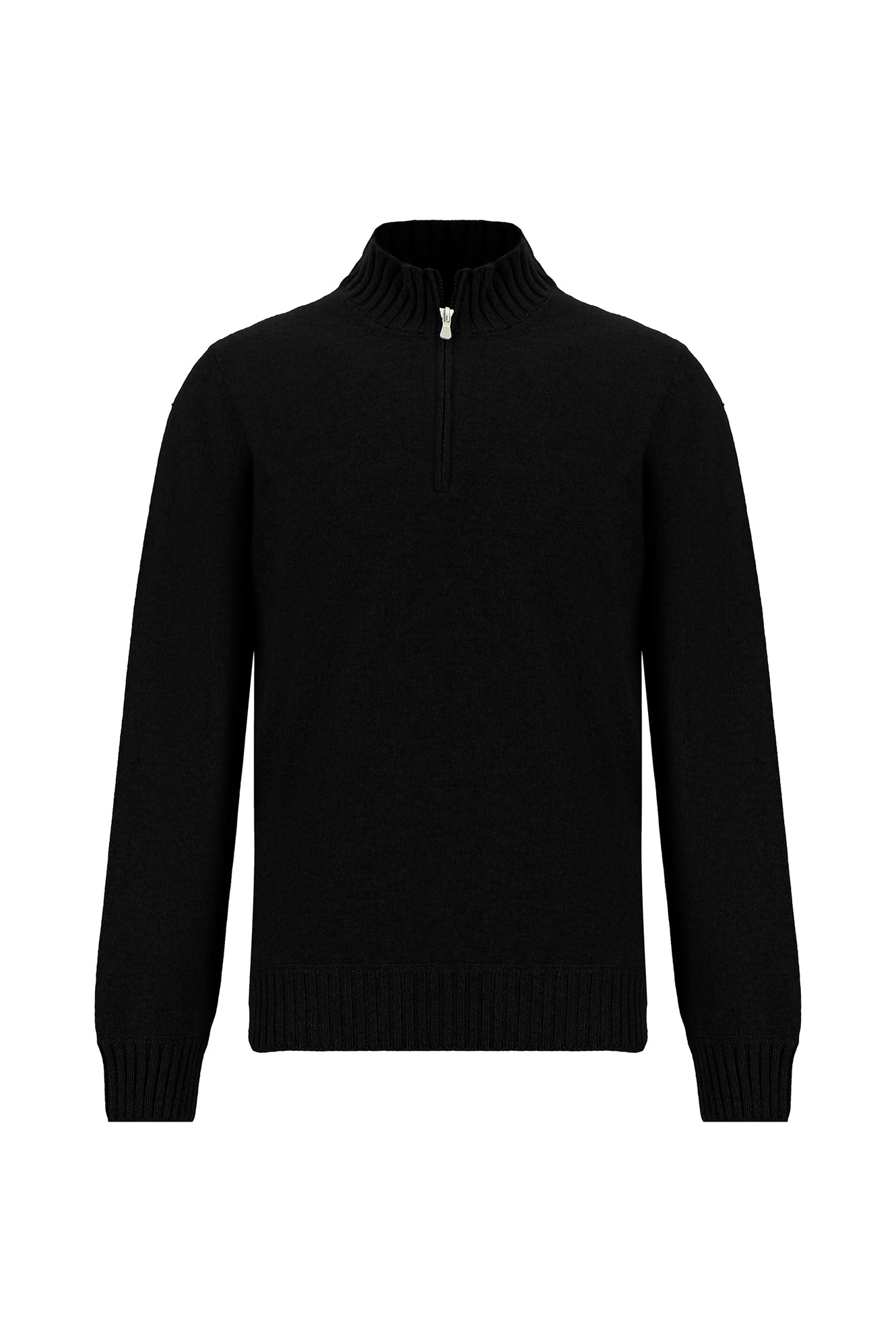 Siyah Yarım Balıkçı Yaka Regular Fit Fermuarlı Kaşmir Triko Kazak