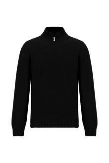 Siyah Yarım Balıkçı Yaka Regular Fit Fermuarlı Kaşmir Triko Kazak