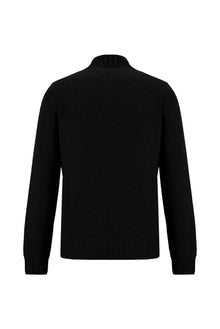 Siyah Yarım Balıkçı Yaka Regular Fit Fermuarlı Kaşmir Triko Kazak