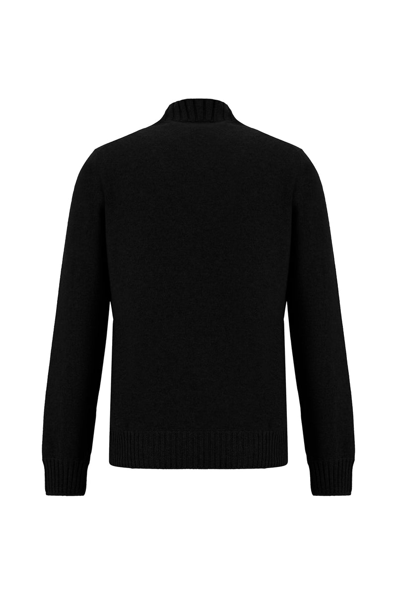 Siyah Yarım Balıkçı Yaka Regular Fit Fermuarlı Kaşmir Triko Kazak
